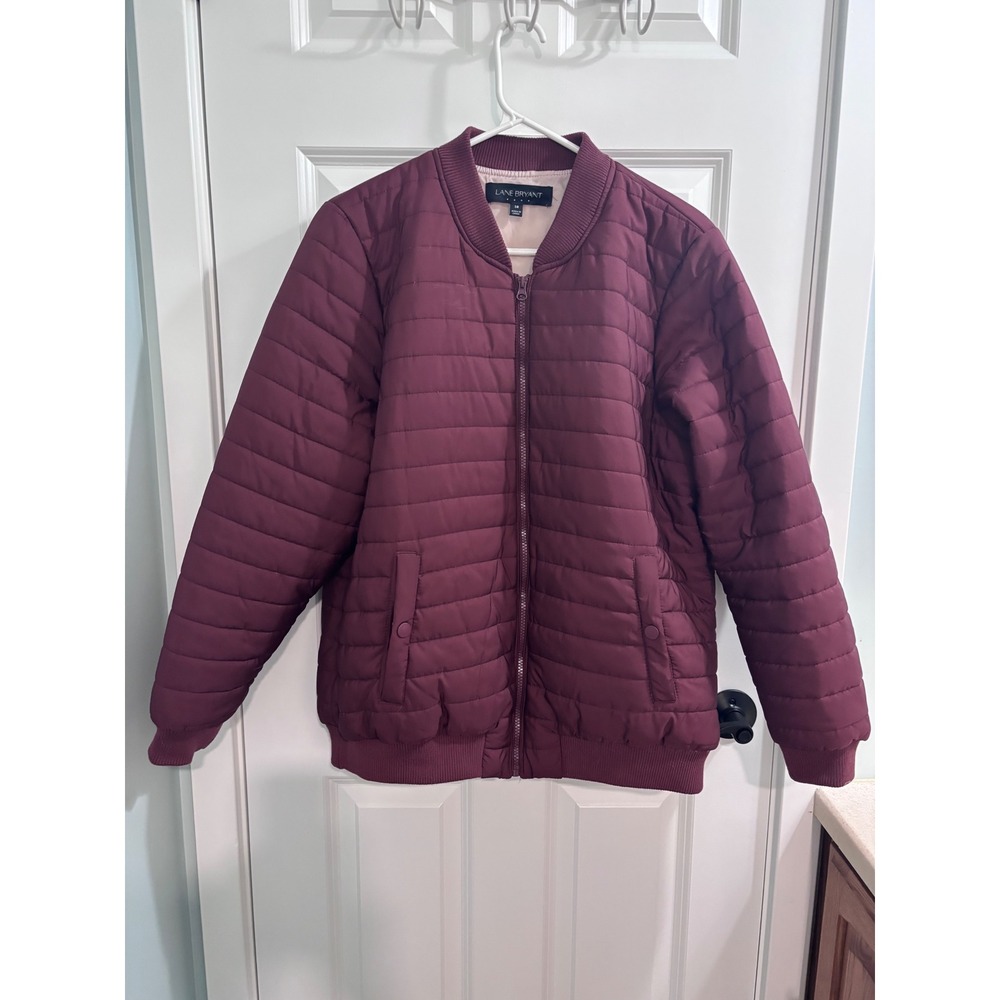 Lane Bryant Women Burgundy Quilted Bomber Jacket Full Zip Plus Size 18 Maroon